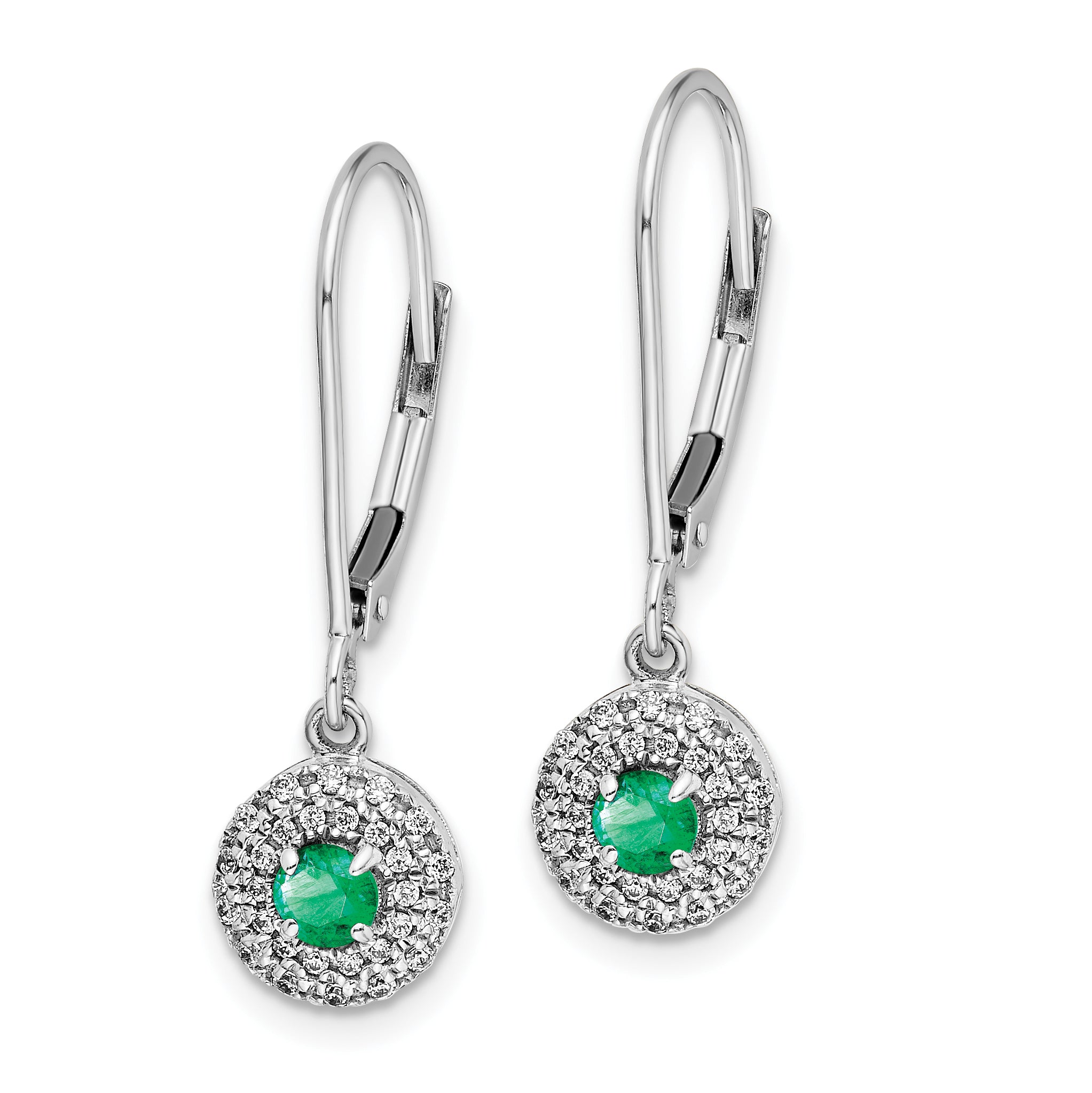 14K White Gold Lab Grown Diamond and Cr Emerald Leverback Earrings