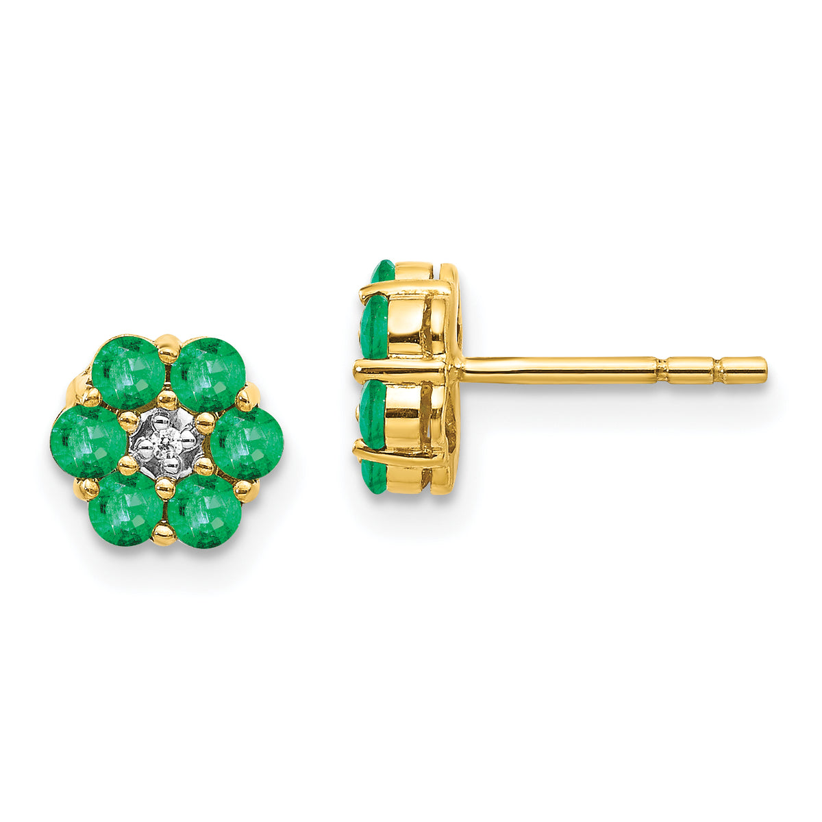 10k and Rhodium Emerald and Diamond Post Earrings