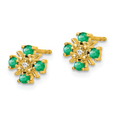 14K Lab Grown Diamond and Created Emerald Post Earrings