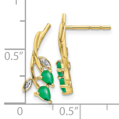 10k Diamond and Pear Emerald Floral Post Earrings