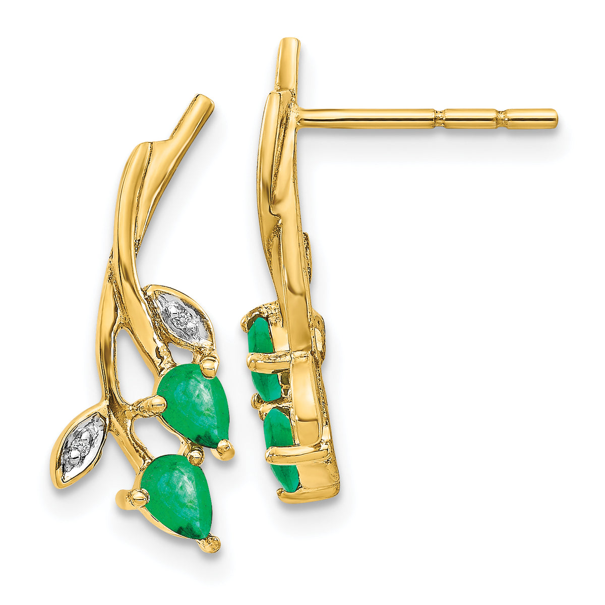 10k Diamond and Pear Emerald Floral Post Earrings