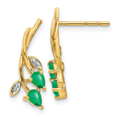 10k Diamond and Pear Emerald Floral Post Earrings
