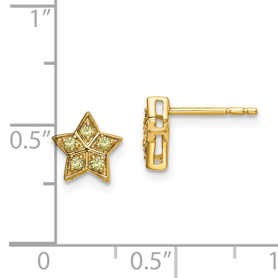 14k Yellow Gold Yellow Sapphire Star Post Earrings