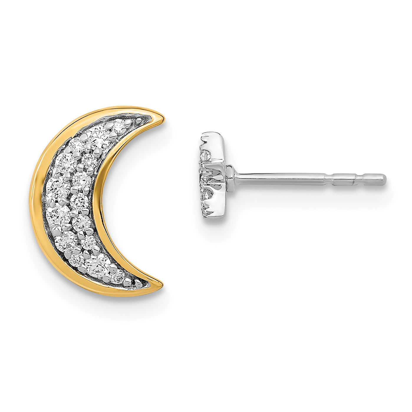 14k Two-tone Moon andStar Diamond Mis-match Post Earrings