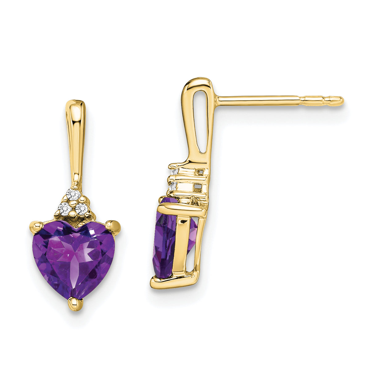 10k Amethyst and Diamond Heart Earrings