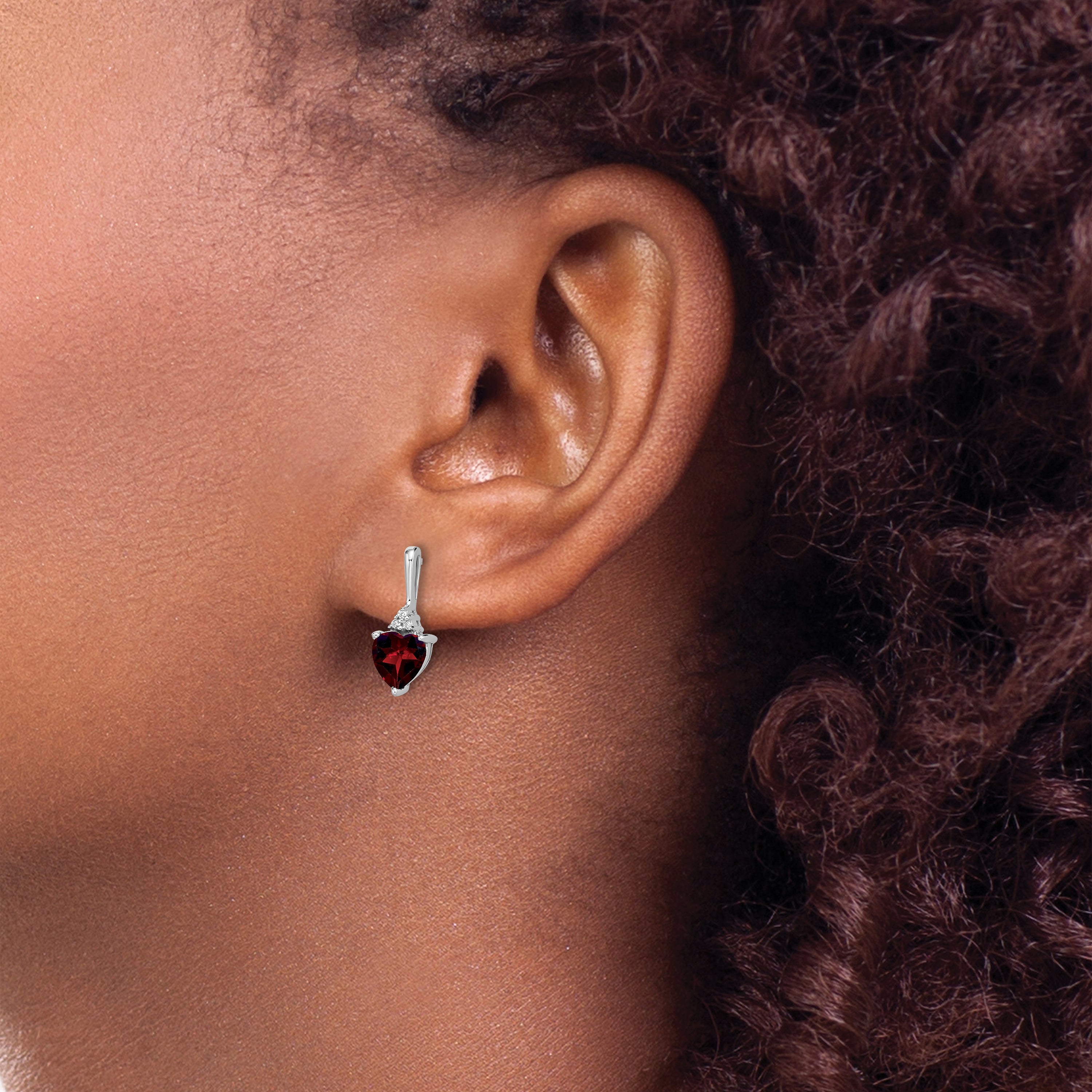 10k White Gold Garnet and Diamond Heart Earrings