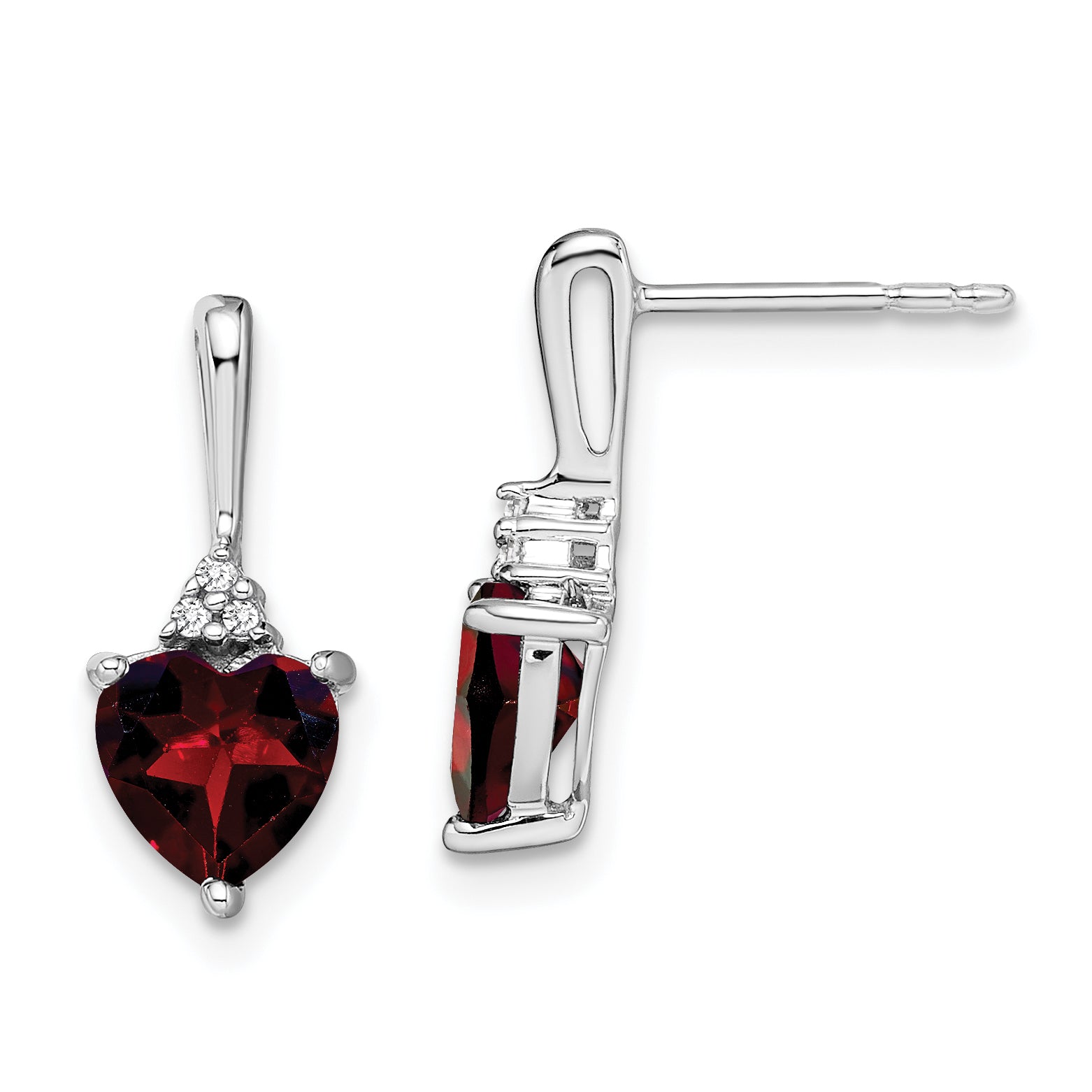 10k White Gold Garnet and Diamond Heart Earrings