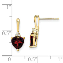 10k Garnet and Diamond Heart Earrings