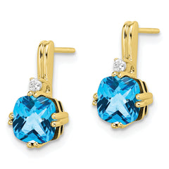10k Cushion Blue Topaz and Diamond Earrings