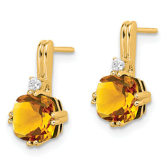 10k Cushion Citrine and Diamond Earrings