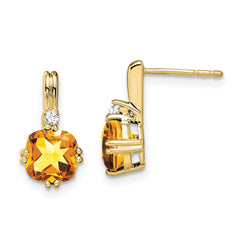 10k Cushion Citrine and Diamond Earrings