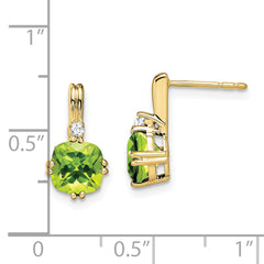 10k Cushion Peridot and Diamond Earrings