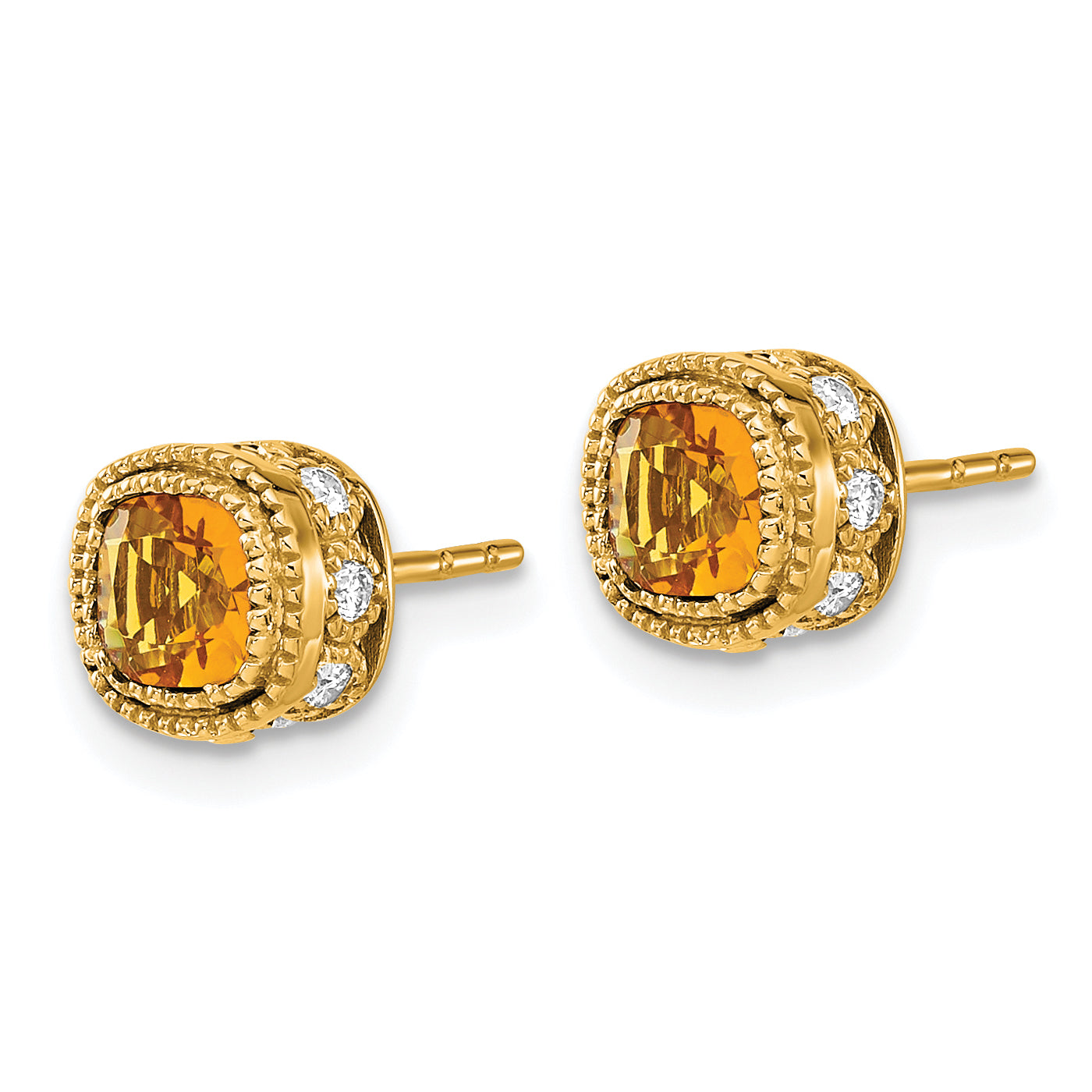 10k Cushion Citrine and Diamond Earrings