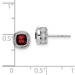 10k White Gold Cushion Garnet and Diamond Earrings