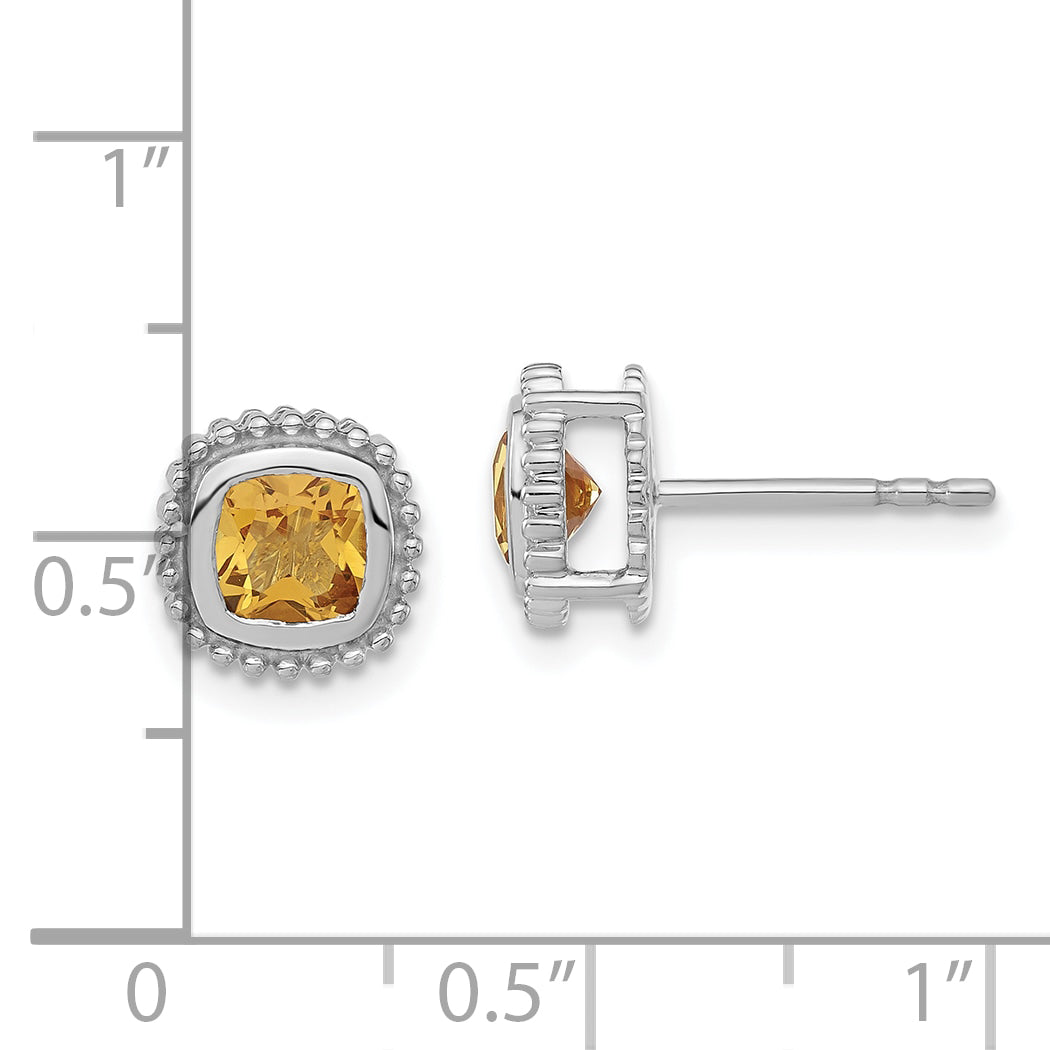 10k White Gold Cushion Citrine Earrings