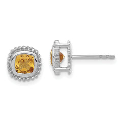 10k White Gold Cushion Citrine Earrings