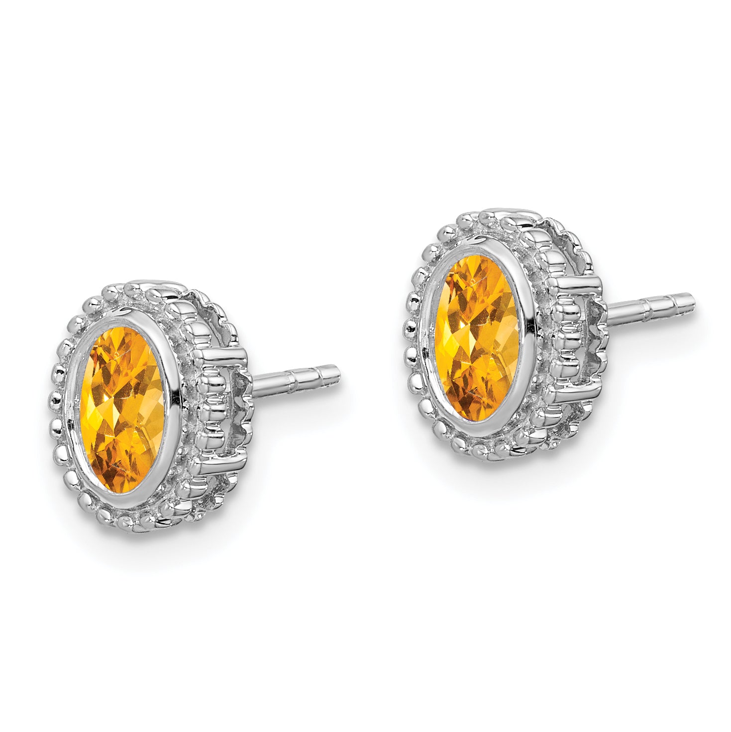 10k White Gold Oval Citrine Post Earrings