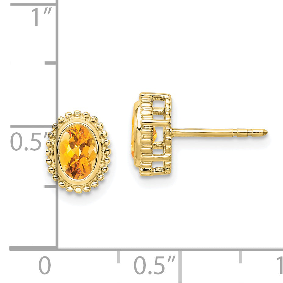 10k Oval Citrine Post Earrings