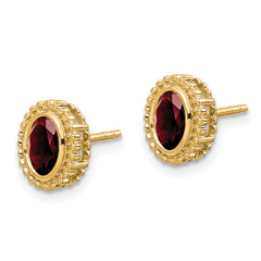 10k Oval Garnet Post Earrings