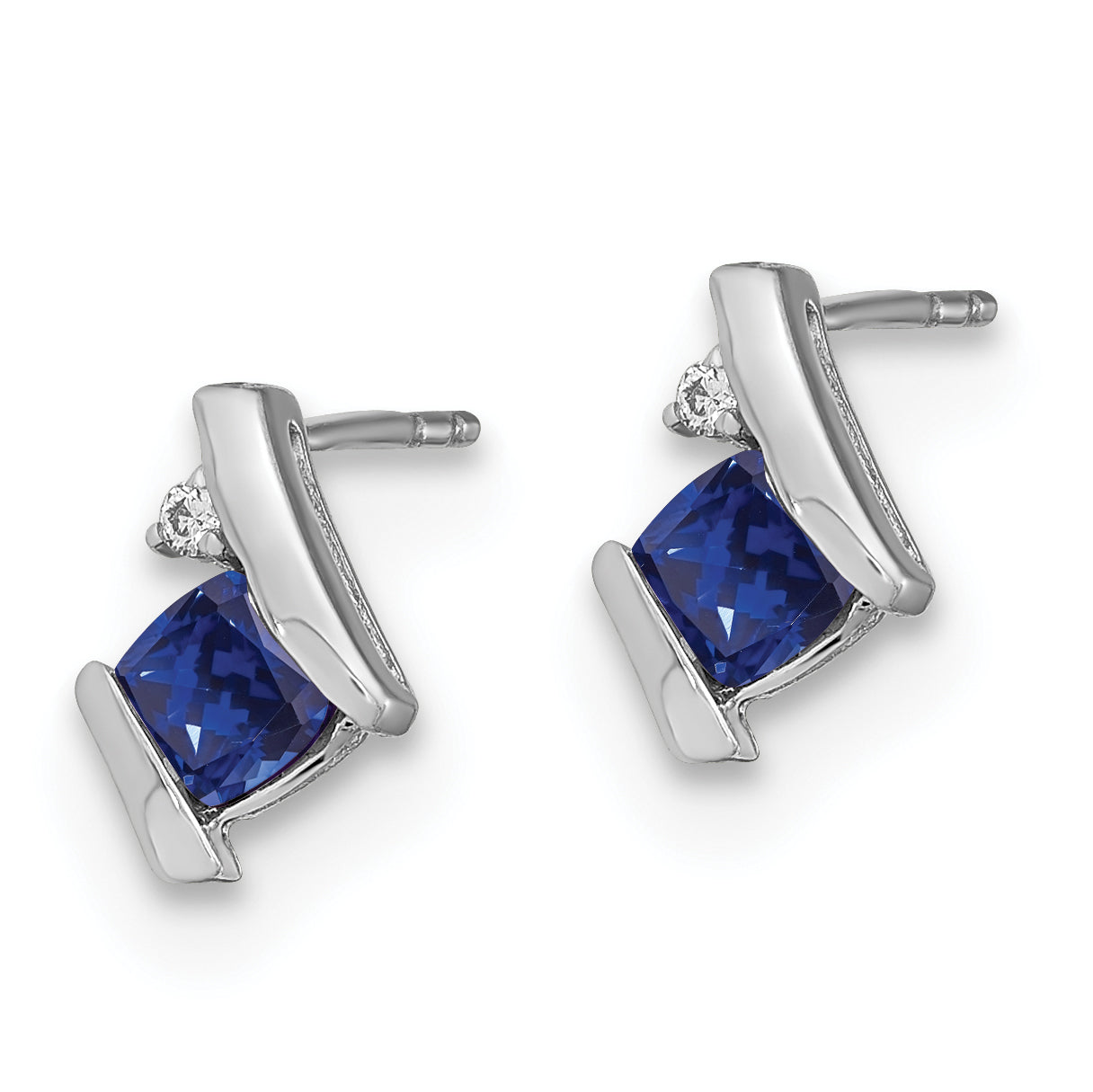 Sterling Silver Antique Cushion Cr. Sapphire and Diamond Earrings