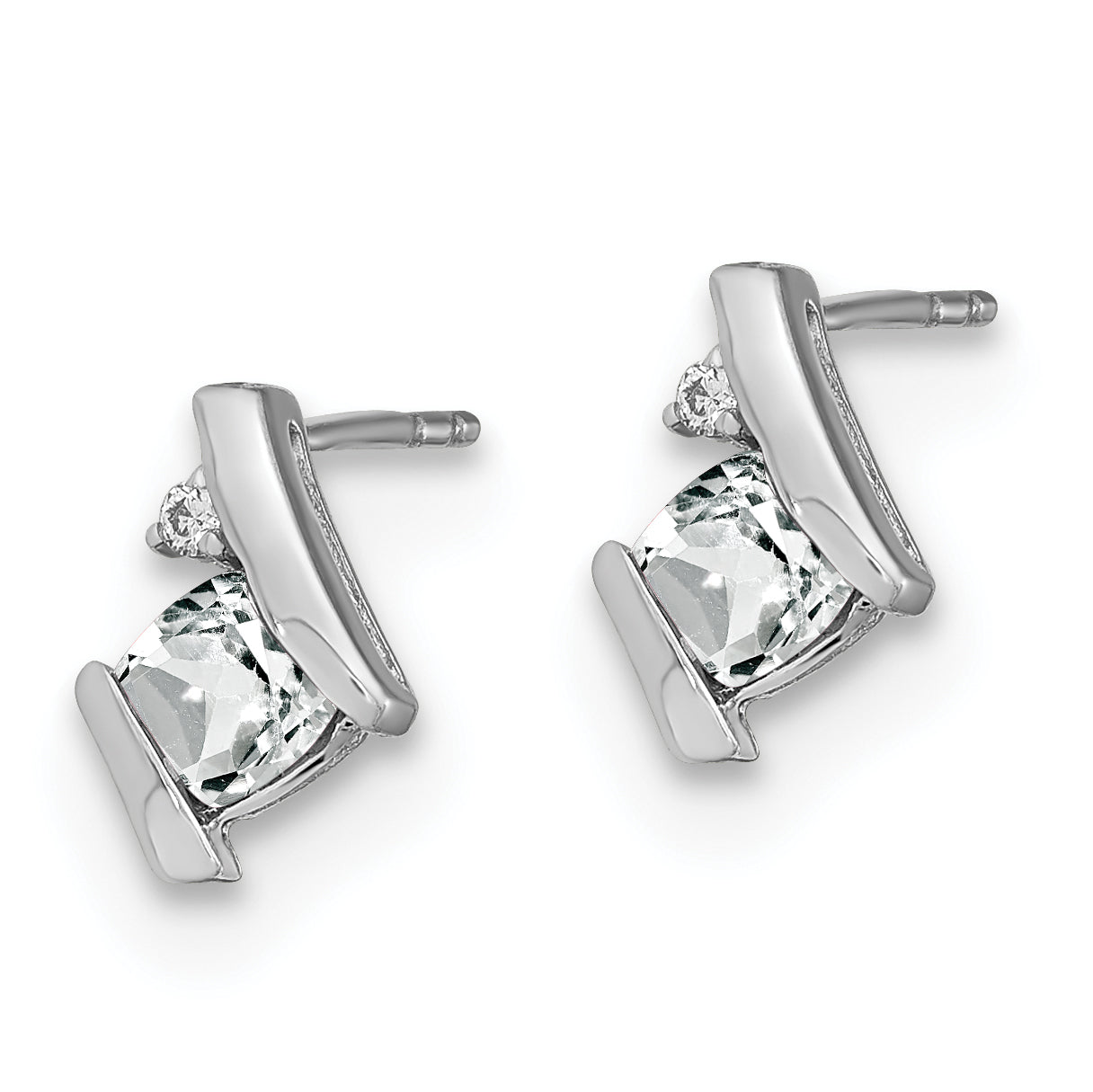 10k White Gold Cushion White Topaz and Diamond Earrings