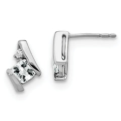 10k White Gold Cushion White Topaz and Diamond Earrings