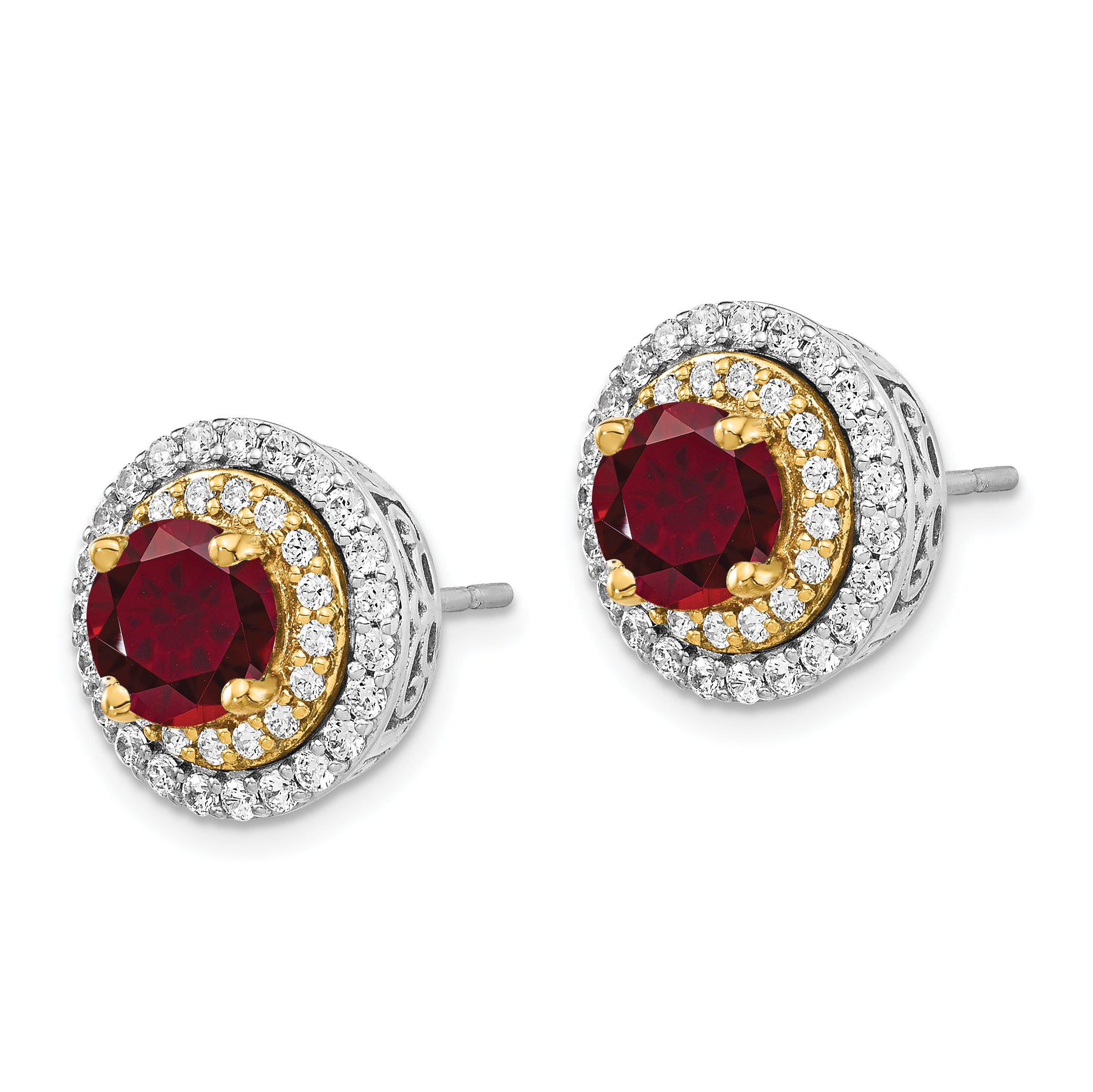 14K Two-Tone Lab Grown Diamond & Created Ruby Earrings