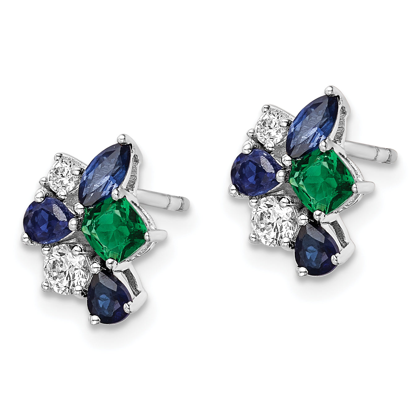 14K White Gold Lab Grown Diamond Cr Blue Sapphire Cr Emerald Earrings