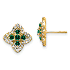 14K Lab Grown Diamond and Created Emerald Earrings