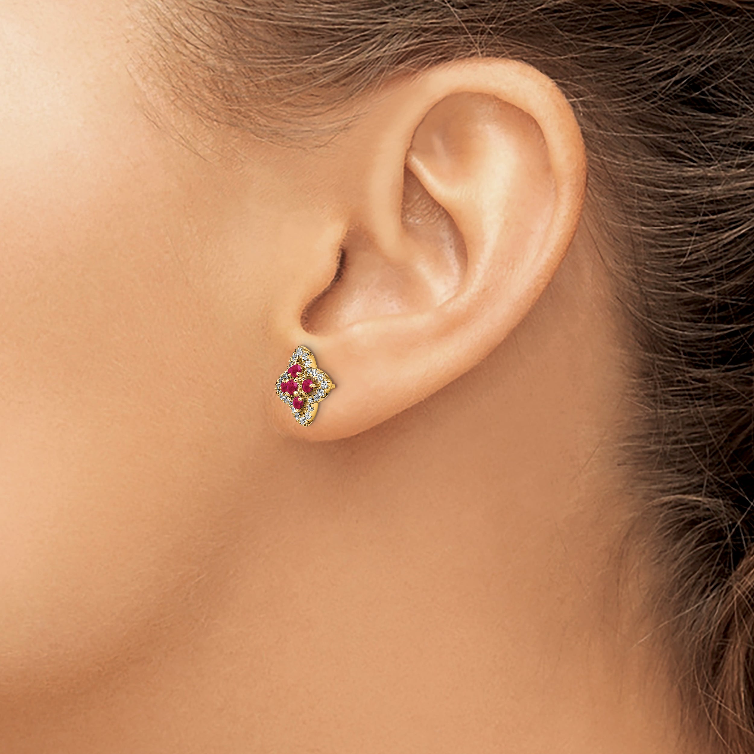 14K Lab Grown Diamond & Created Ruby Earrings