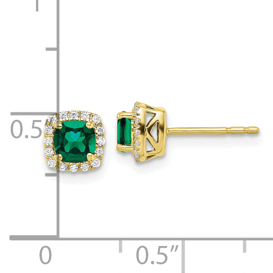 10K Lab Grown Diamond & Created Emerald Halo Post Earrings