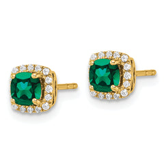 14K Lab Grown Diamond & Created Emerald Halo Post Earrings