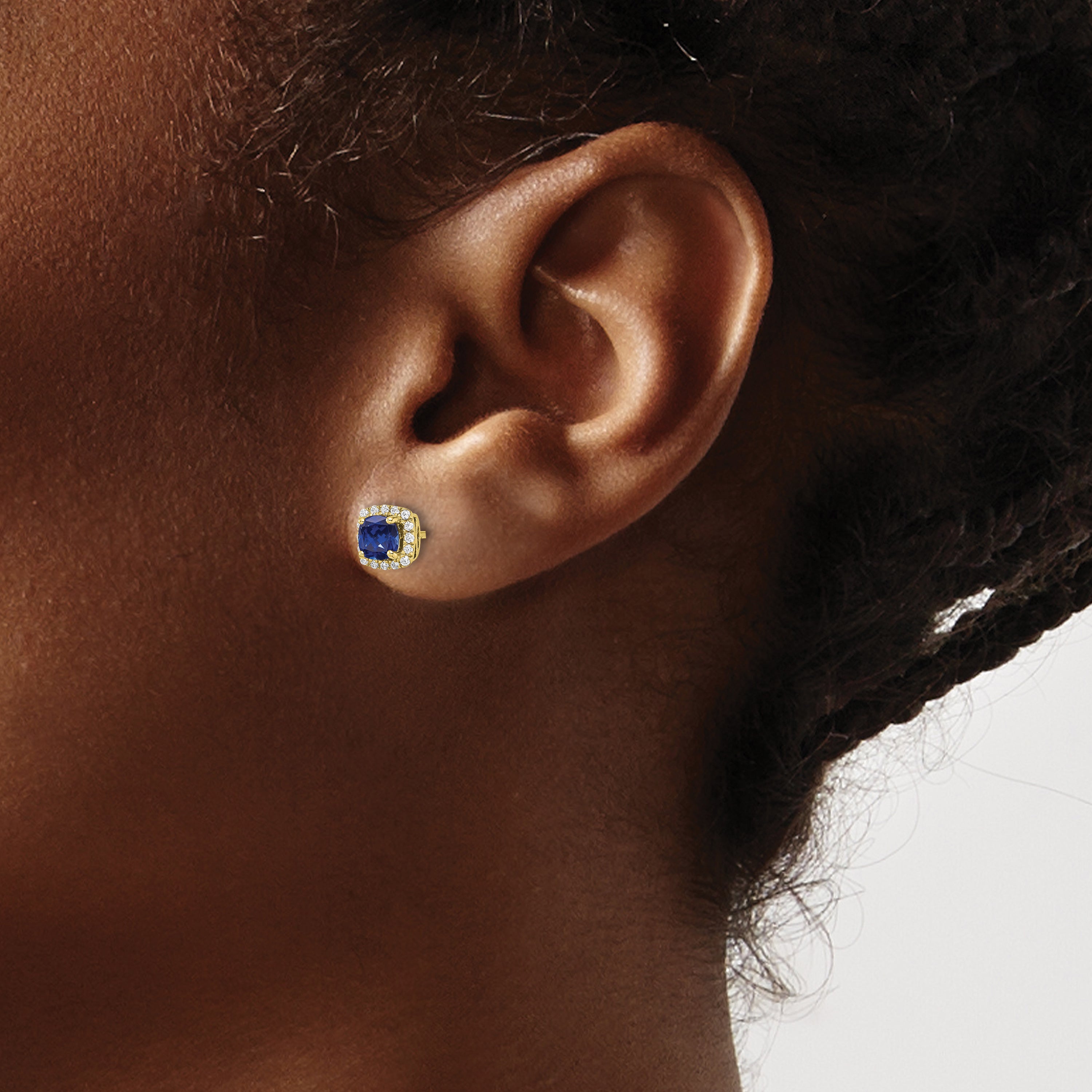 10K Lab Grown Earrings and Bl Created Sapphire Post Halo Earrings