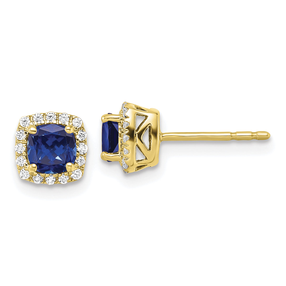 10K Lab Grown Earrings and Bl Created Sapphire Post Halo Earrings