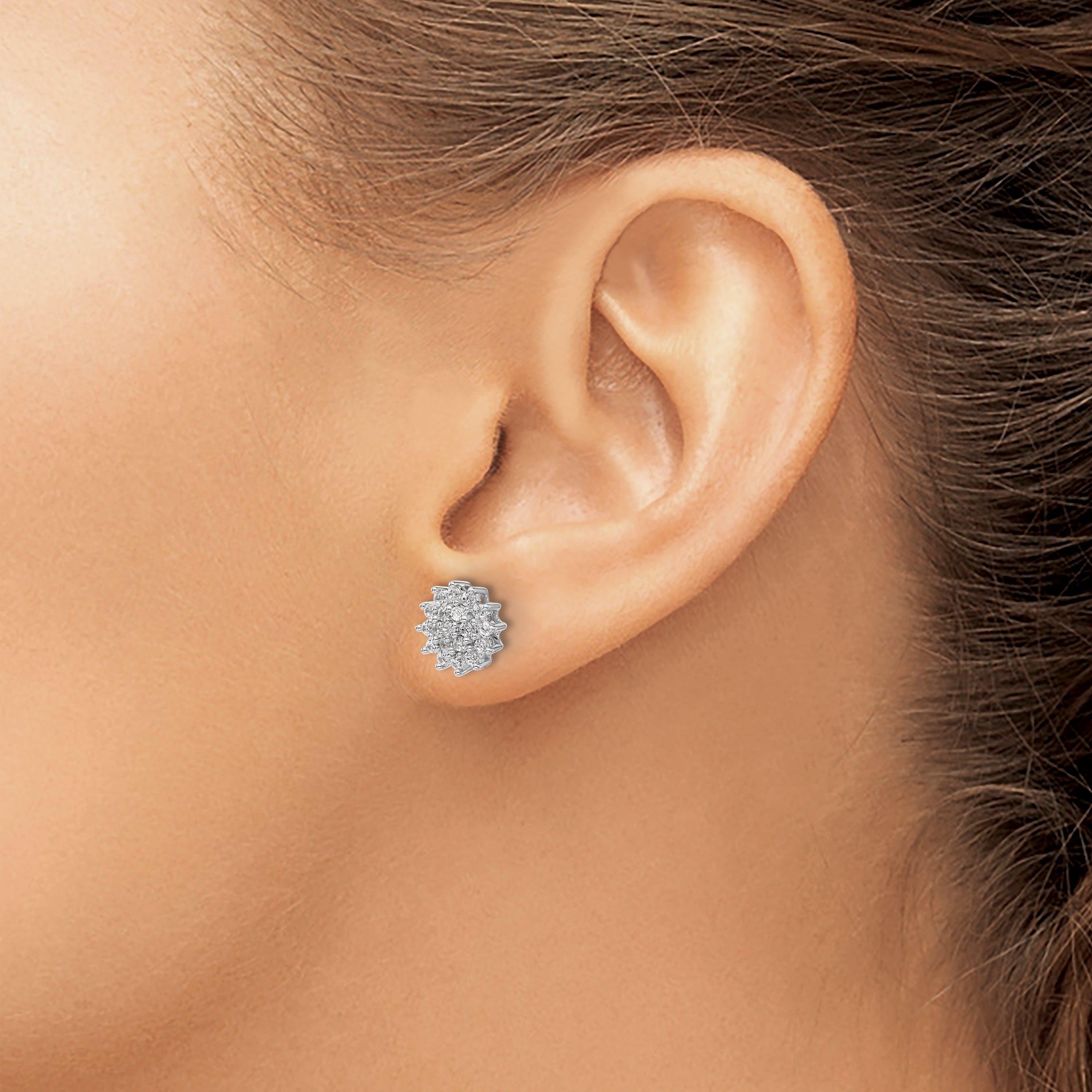 14K White Gold Lab Grown Diamond VS/SI GH, Cluster Post Earrings