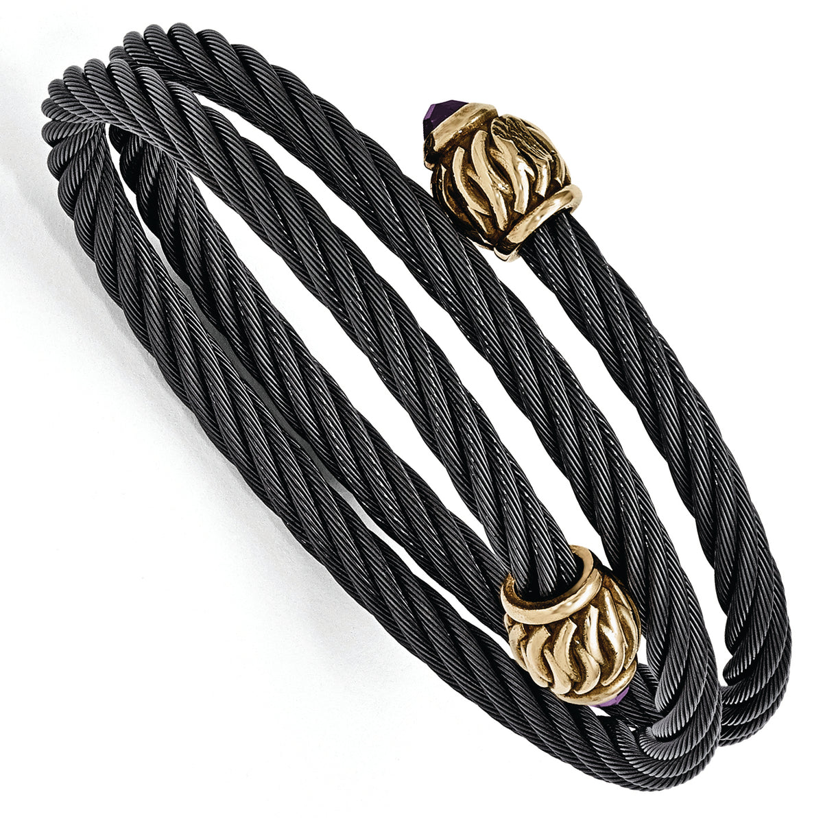 Edward Mirell Black Ti Cable & Bronze Caps Amethyst Bracelet