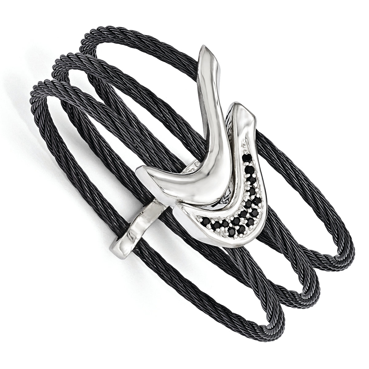 Edward Mirell Titanium Black Ti Sterling Silver Spinel Cable Flexible Cuff