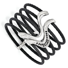 Edward Mirell Black Ti & Sterling Silver Black Spinel Cable Flex Cuff Bangl