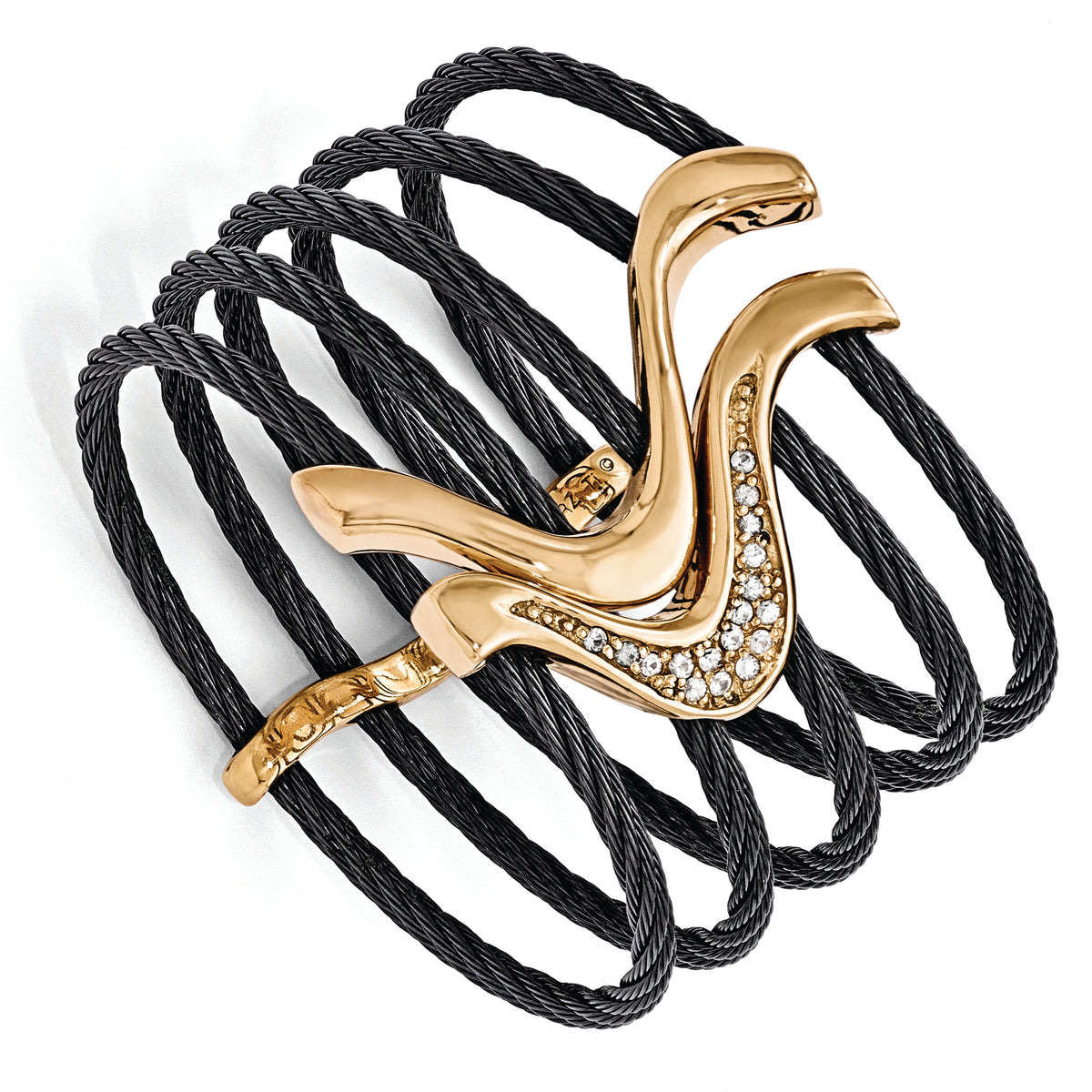 Edward Mirell Black Ti & Bronze Cable White Sapphire Flex Cuff Bracelet