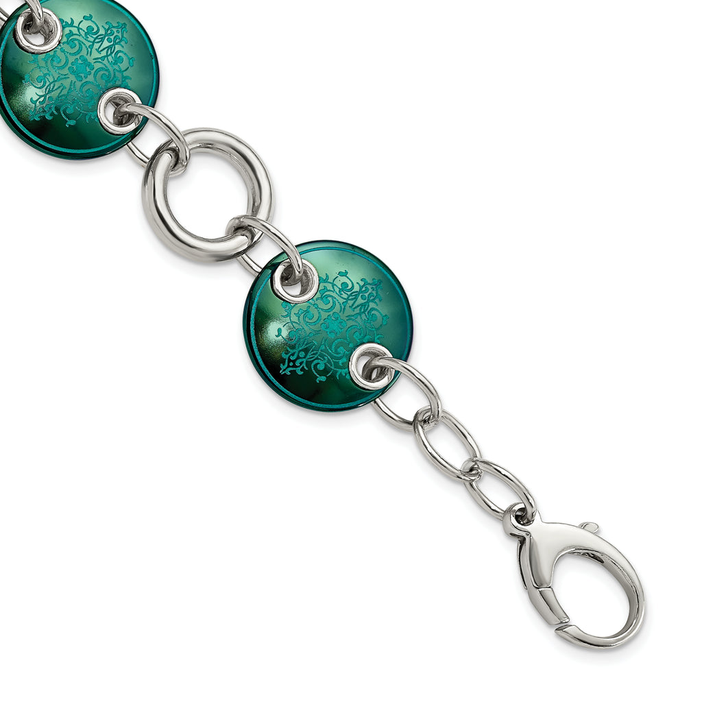Edward Mirell Black Ti & Sterling Silver Anodized Teal Bracelet