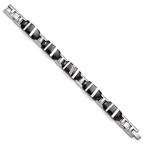 Edward Mirell Black Ti & Sterling Silver Polished .10ctw Dia Bracelet