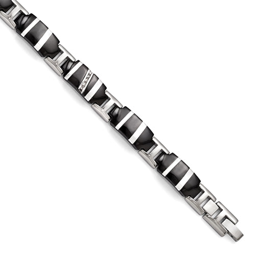 Edward Mirell Black Ti & Sterling Silver Polished .10ctw Dia Bracelet