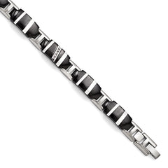Edward Mirell Black Ti & Sterling Silver Polished .10ctw Dia Bracelet