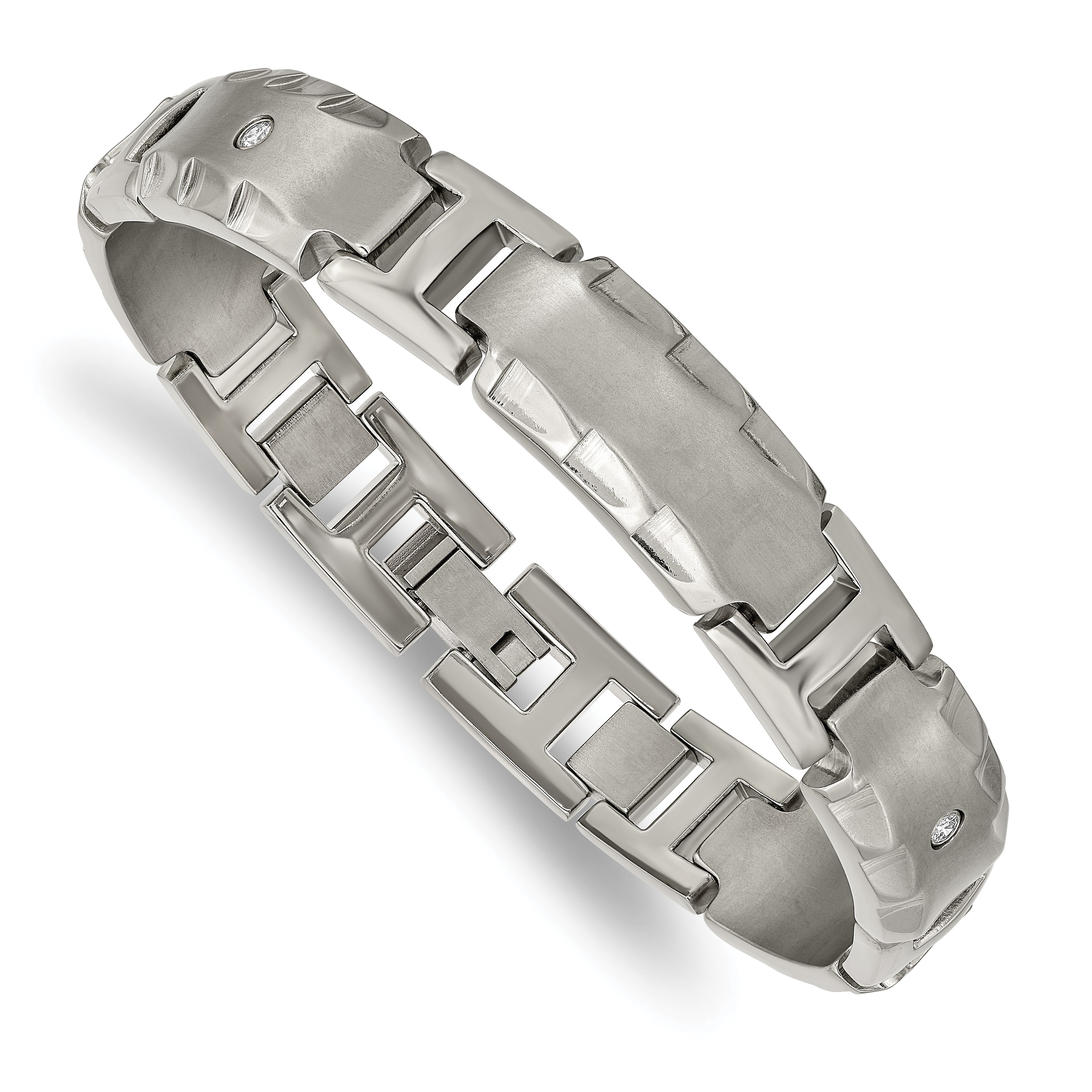 Edward Mirell Titanium Facet Edge .12ct Dia Brushed&Polished Link Brace - 8
