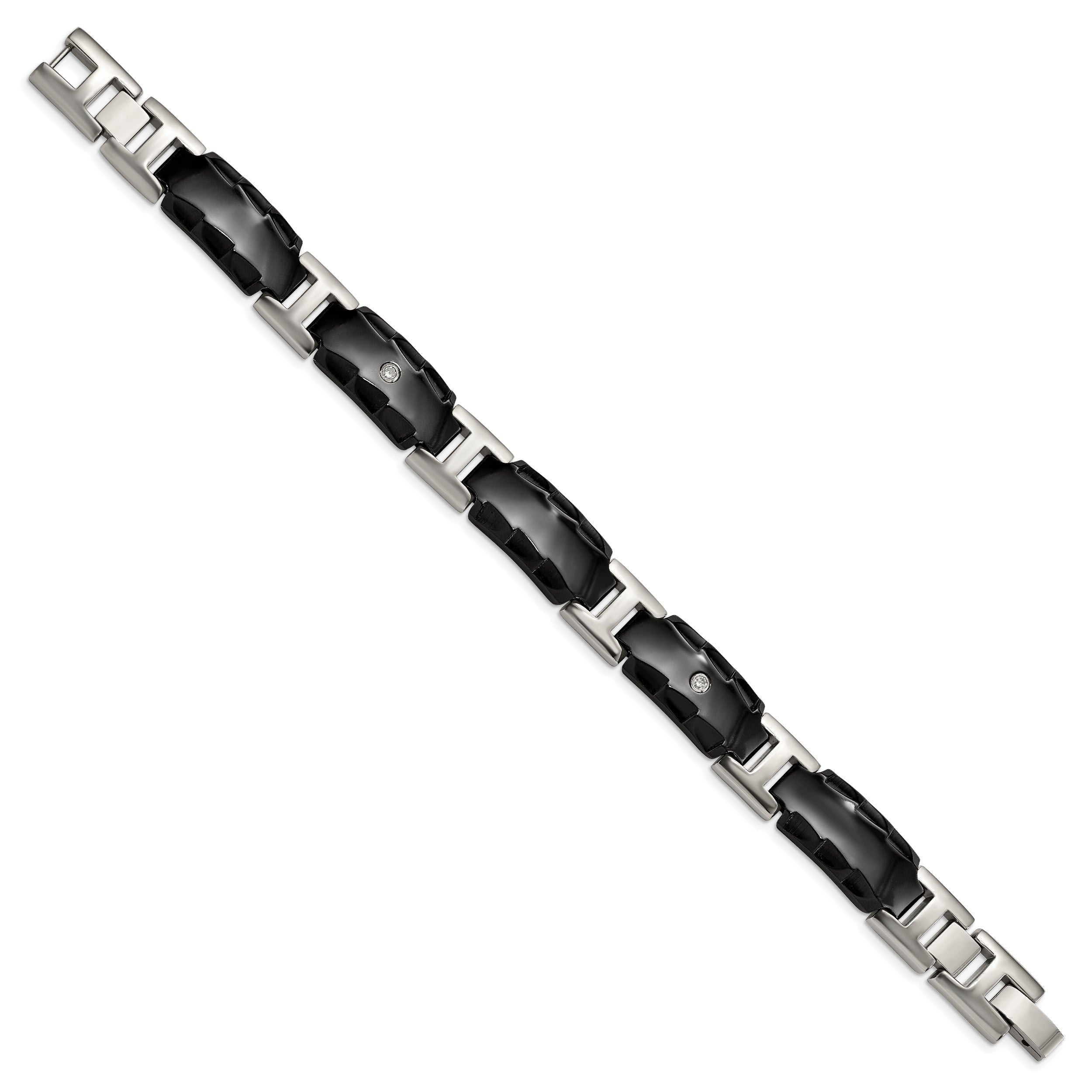 Edward Mirell Black Ti w/Faceted Edges & .12ctw Dia Bracelet - 8