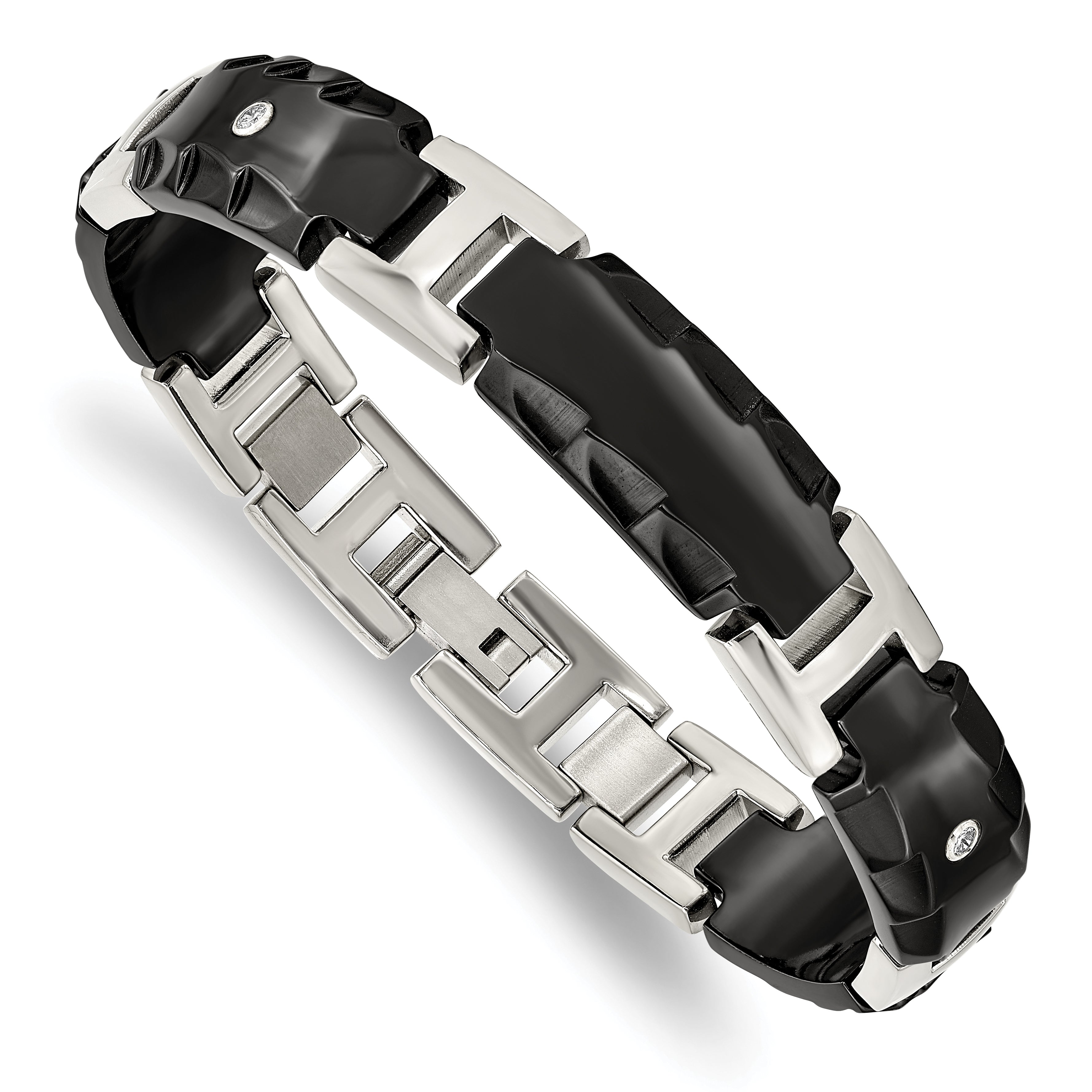 Edward Mirell Black Ti w/Faceted Edges & .12ctw Dia Bracelet - 8