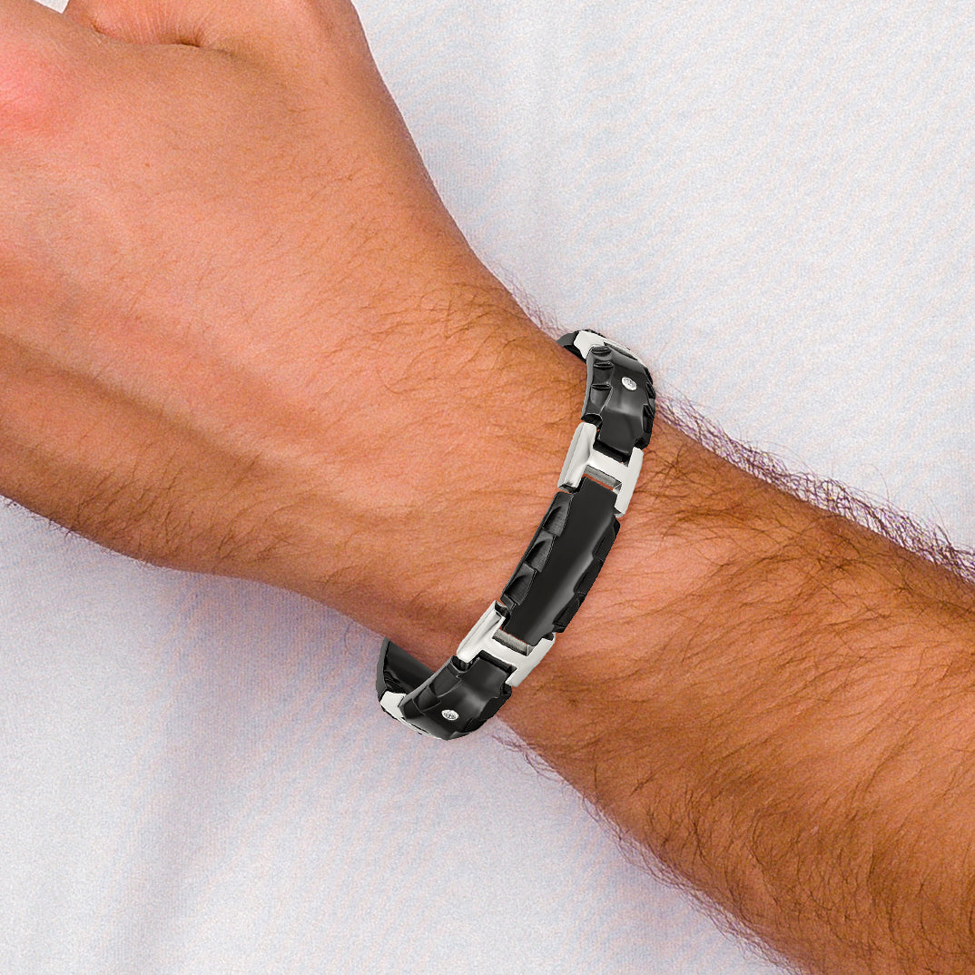 Edward Mirell Black Ti w/Faceted Edges & .12ctw Dia Bracelet - 8
