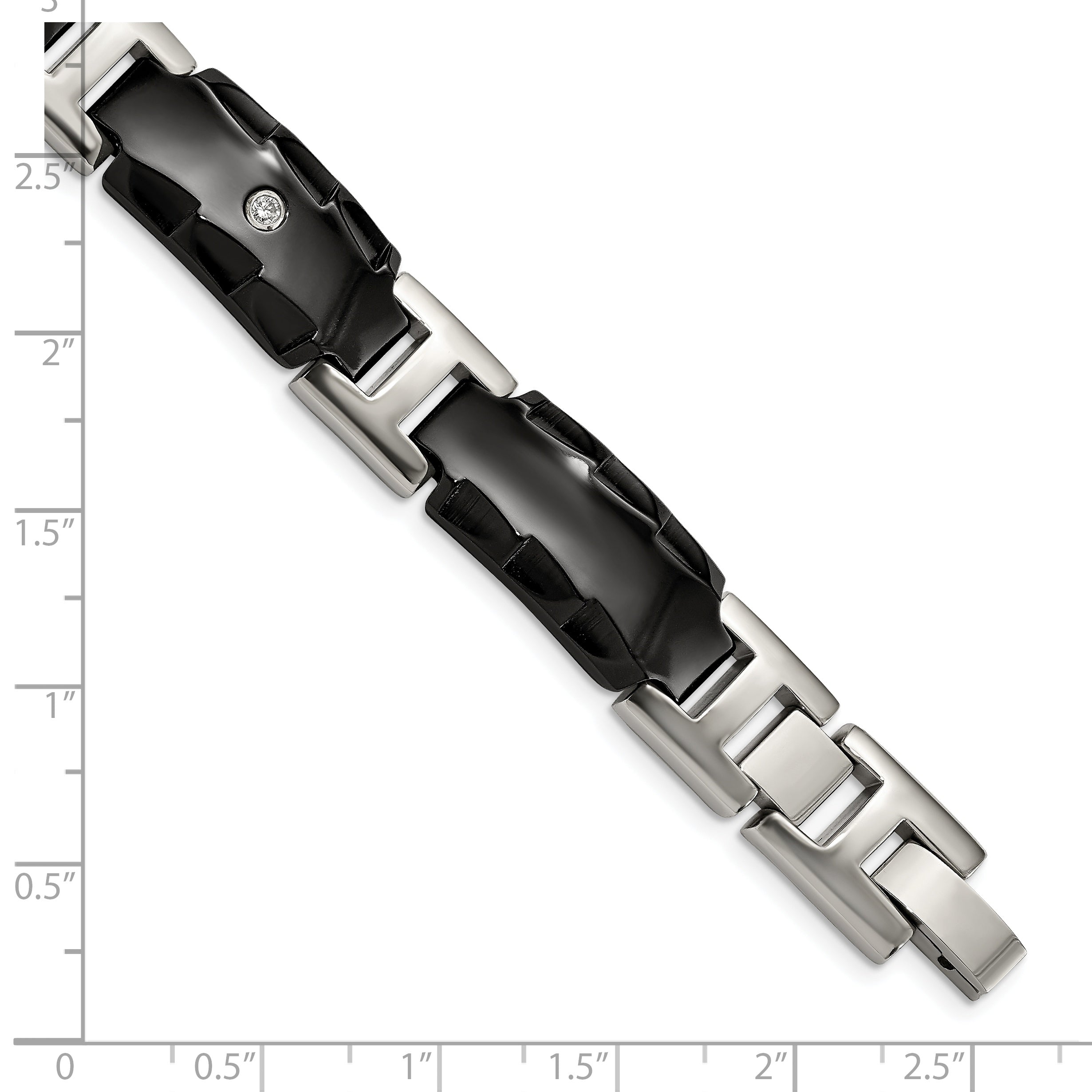 Edward Mirell Black Ti w/Faceted Edges & .12ctw Dia Bracelet - 8