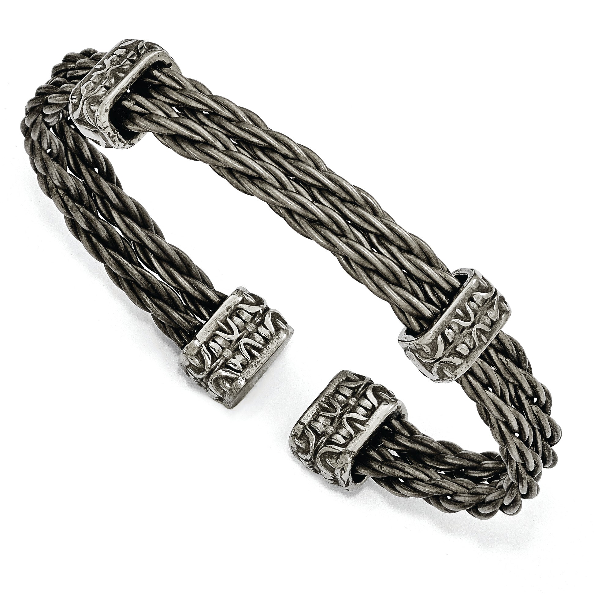 Edward Mirell Titanium Brushed Cablew/ Cast Titanium Accent Cuff Bracelet Main image