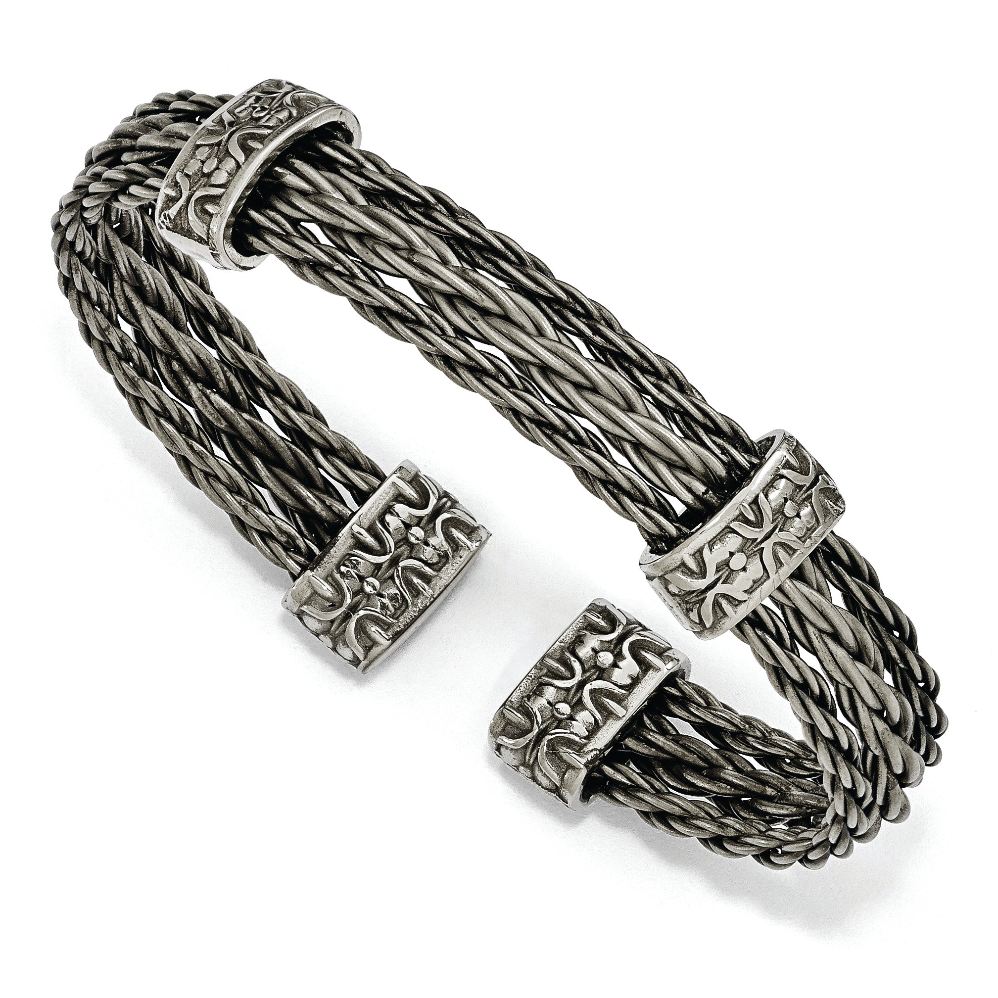 Edward Mirell Titanium Brushed Cablew/ Cast Titanium Accent Cuff Bracelet Main image